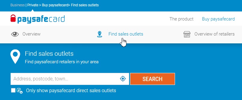 Paysafecard sales point locator map showing retail locations across Europe