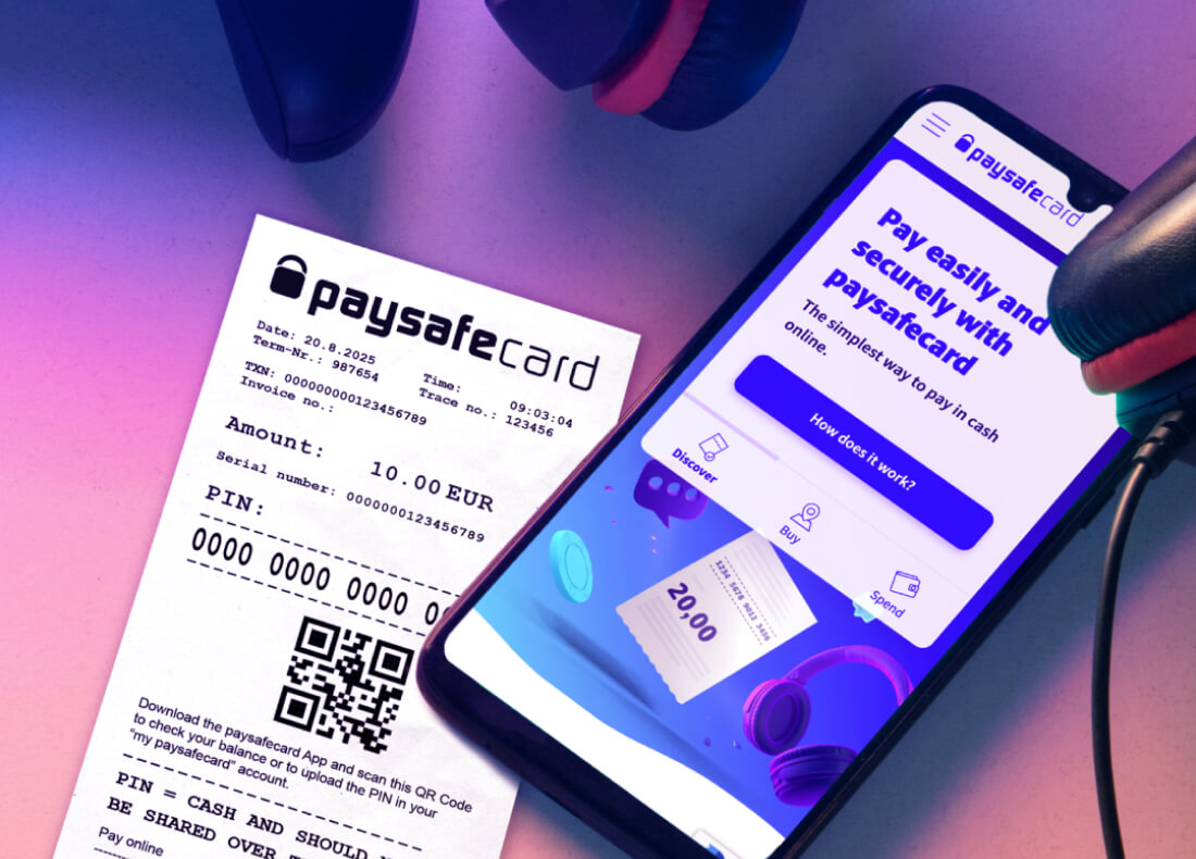 Paysafecard 16-digit PIN voucher example for anonymous casino deposits
